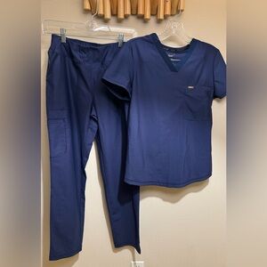 Bundle Deal: Navy Blue Women's Shirt and Pants Scrubs Set
